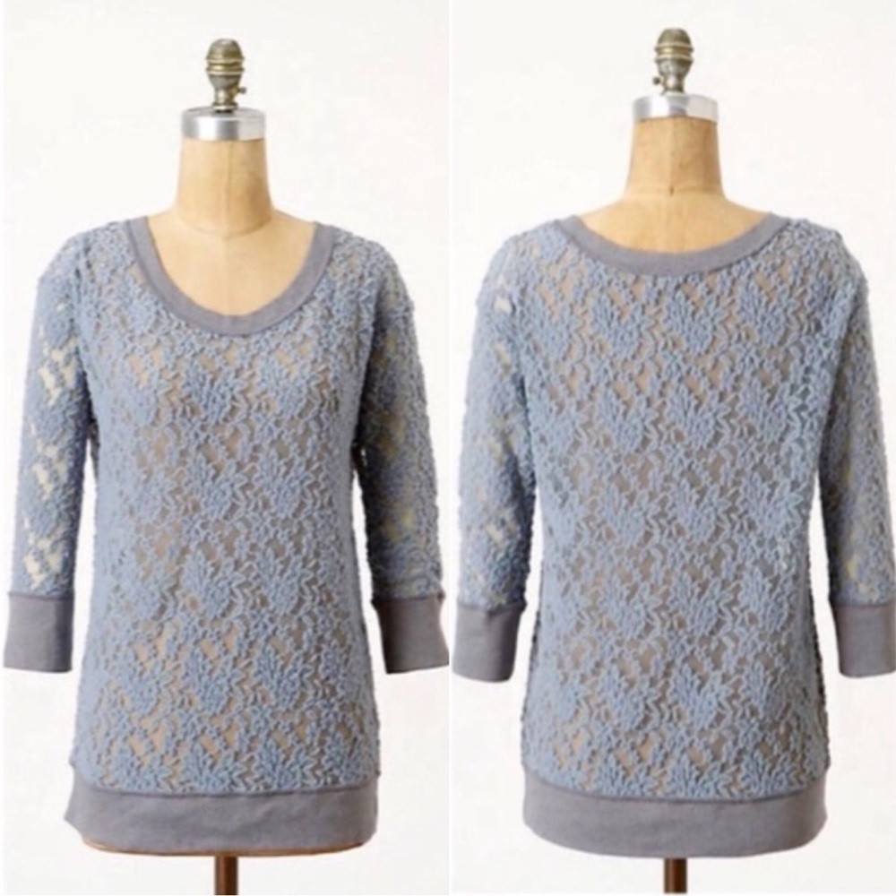 Anthropologie Eloise Brushed Lace Pullover Top L - Picture 2 of 15